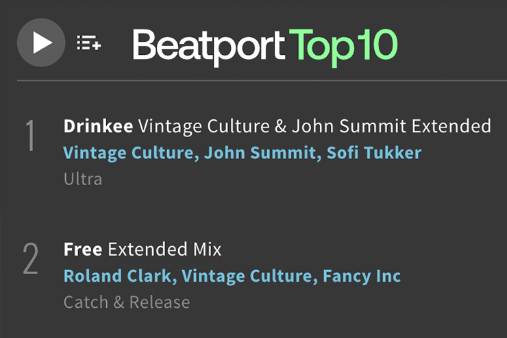 BRAZILIAN DJ & PRODUCER  VINTAGE CULTURE  OCCUPIES THE TOP 2 POSITIONS ON BEATPORT TOP 10